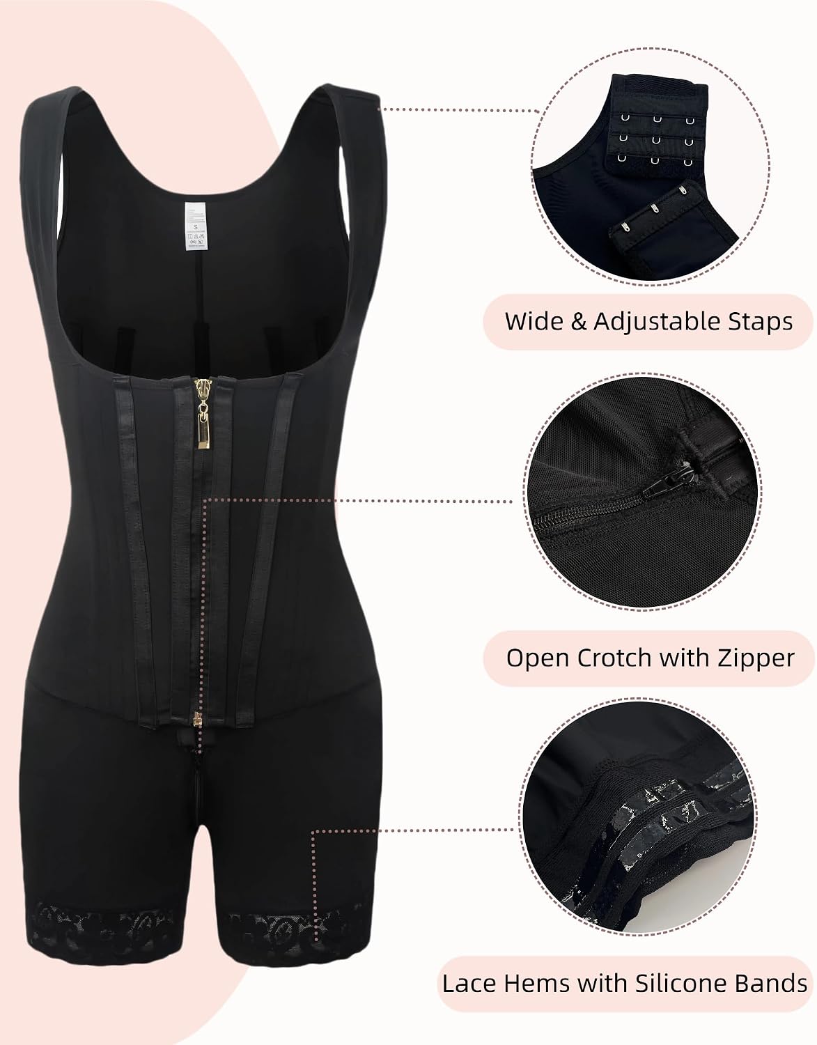 Stoto Fajas Colombianas Moldeadoras Shapewear Tummy Control Faja Body Shaper Postpartum Butt Lifter with Zipper Crotch