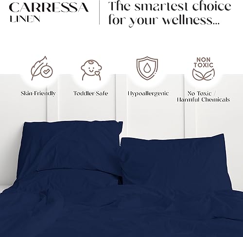 Miniatura 4 de Carressa Linen Sábanas de algodón orgánico tamaño King, 4 piezas con tejido de satén ultra suaves, transpirables, se adaptan a colchones de hasta 17