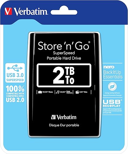 Miniatura 7 de Verbatim Store'n'Go - Disco duro portátil de 2 TB, USB 3.0, compatible con USB 2.0, PC  Mac, color negro diamante