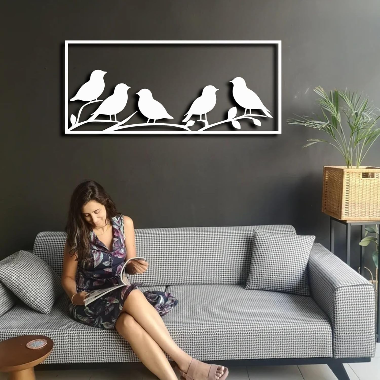 ENJOYOO Metal Birds Wall Decor, Metal Bird Silhouette Tree Art for Living Room, Bedroom, Outdoor (Black, 35×15in/90×39cm, metal wall art)