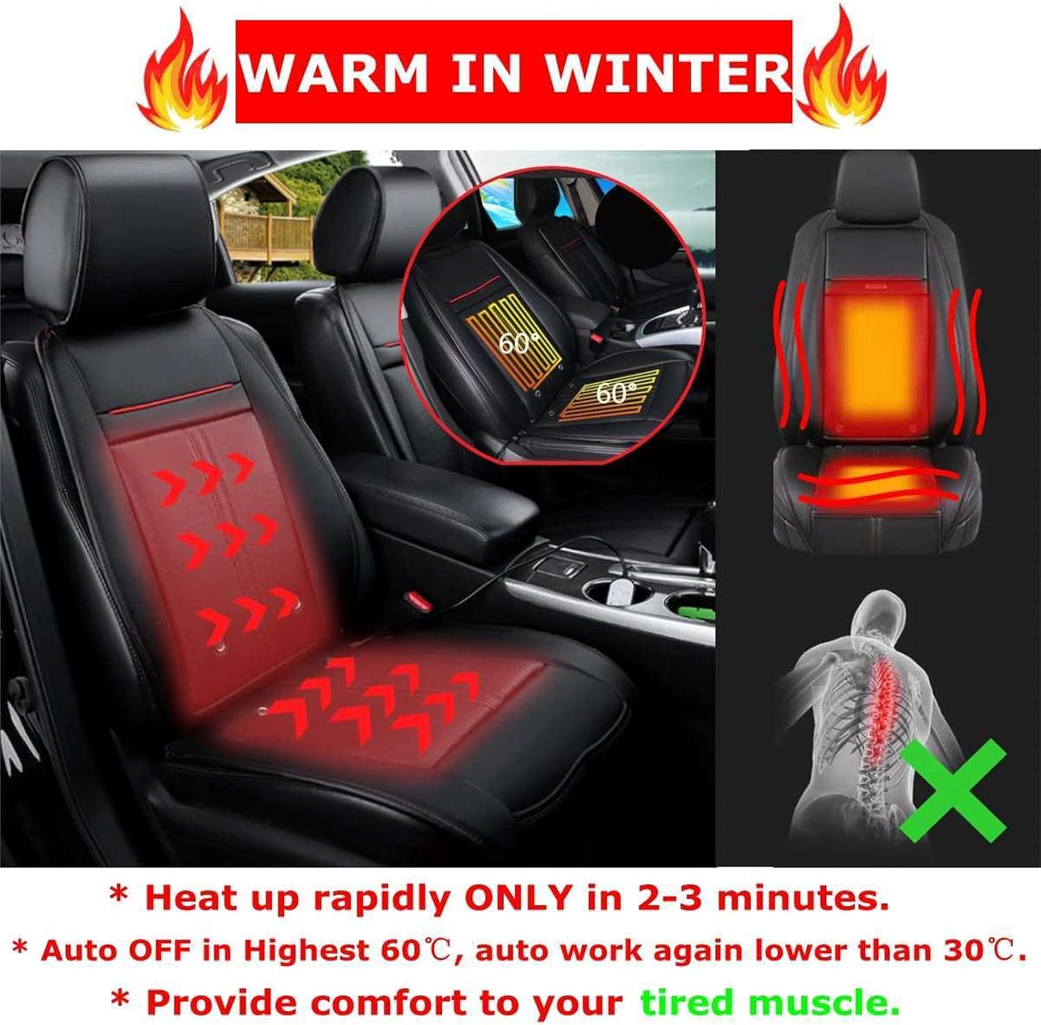 PEIRUK Car Seat Back Massager, Winter Easy to Use Massage Cushion, Back Massager, Fits All Seasons : Health & Household