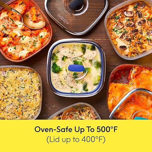Miniatura 7 de Anyday Almacenamiento de alimentos cuadrado de vidrio de 10 tazas con tapa de vidrio  Utensilios de cocina y microondas sin plástico  Recipiente de