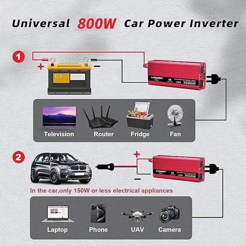 Vista 2 de Inversor de corriente del vehículo del coche 800W/2000W (pico) DC-AC 12V-110V convertidor fuente de alimentación