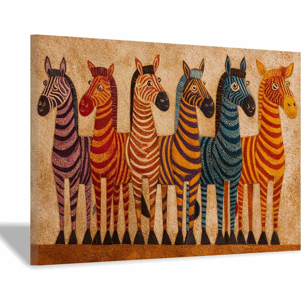 WUFIEA Ogólny abstrakcyjny obraz na płótnie kolorowa zebra do salonu sypialni biura dekoracja (khaki125) - 60 x 90 cm oprawiony
