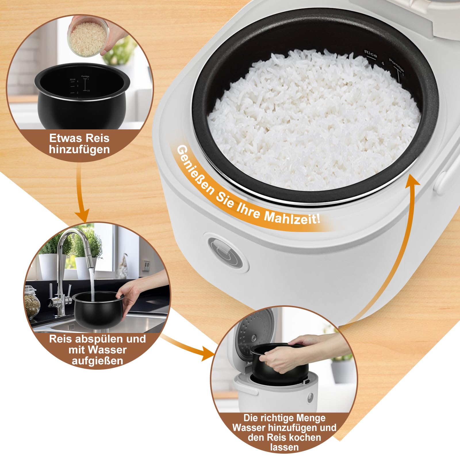 Bear Reiskocher 4 Tassen (ungekocht) mit Dampfgarer, Multifunktioneller 350W Elektrischer Rice Cooker Mini,6 Reiskochfunktionen für 2-4 Personen,Weiß