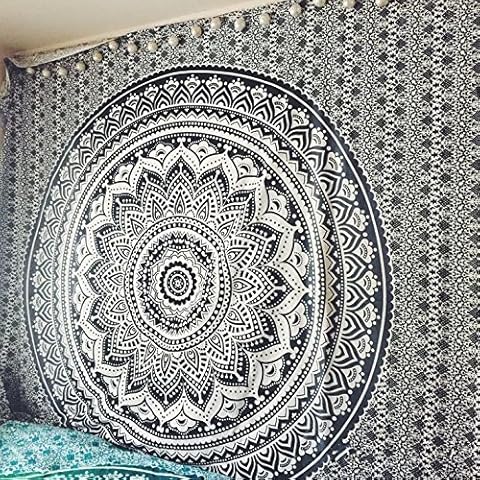 Popular Handicrafts Kp738 Tapestry Wall Hanging Hippy Ombre Mandala Bohemian Tapestries, Indian Dorm Decor, Psychedelic Tapestry Wall Hanging Ethnic Decorative Tapestry (Black Grey) Cover