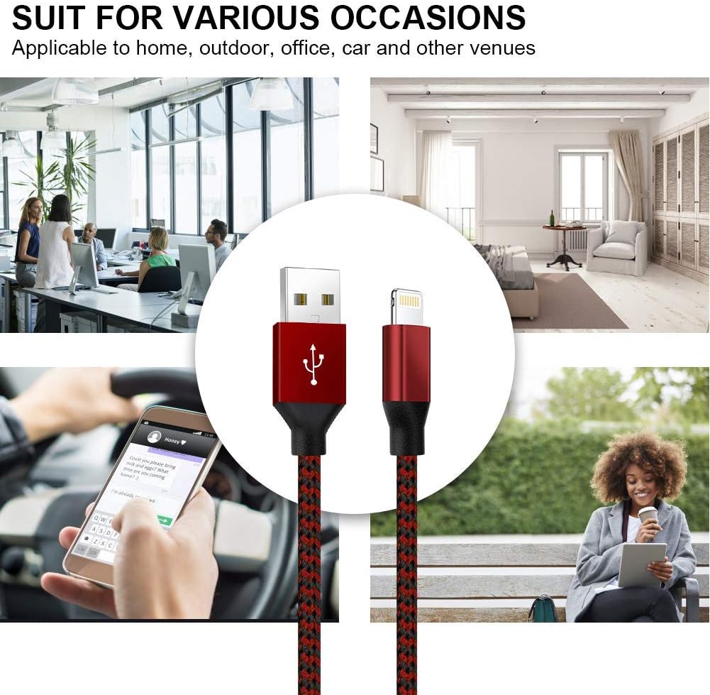 🛒 Crazy Deals [Apple MFi Certified] 5Pack 3/3/6/6/10 FT iPhone Charger Nylon Braided Fast Charging Lightning Cable Compatible iPhone 13 mini/13/12/11 Pro MAX/XR/XS/8/7/Plus/6S/SE/iPad-Black&Red