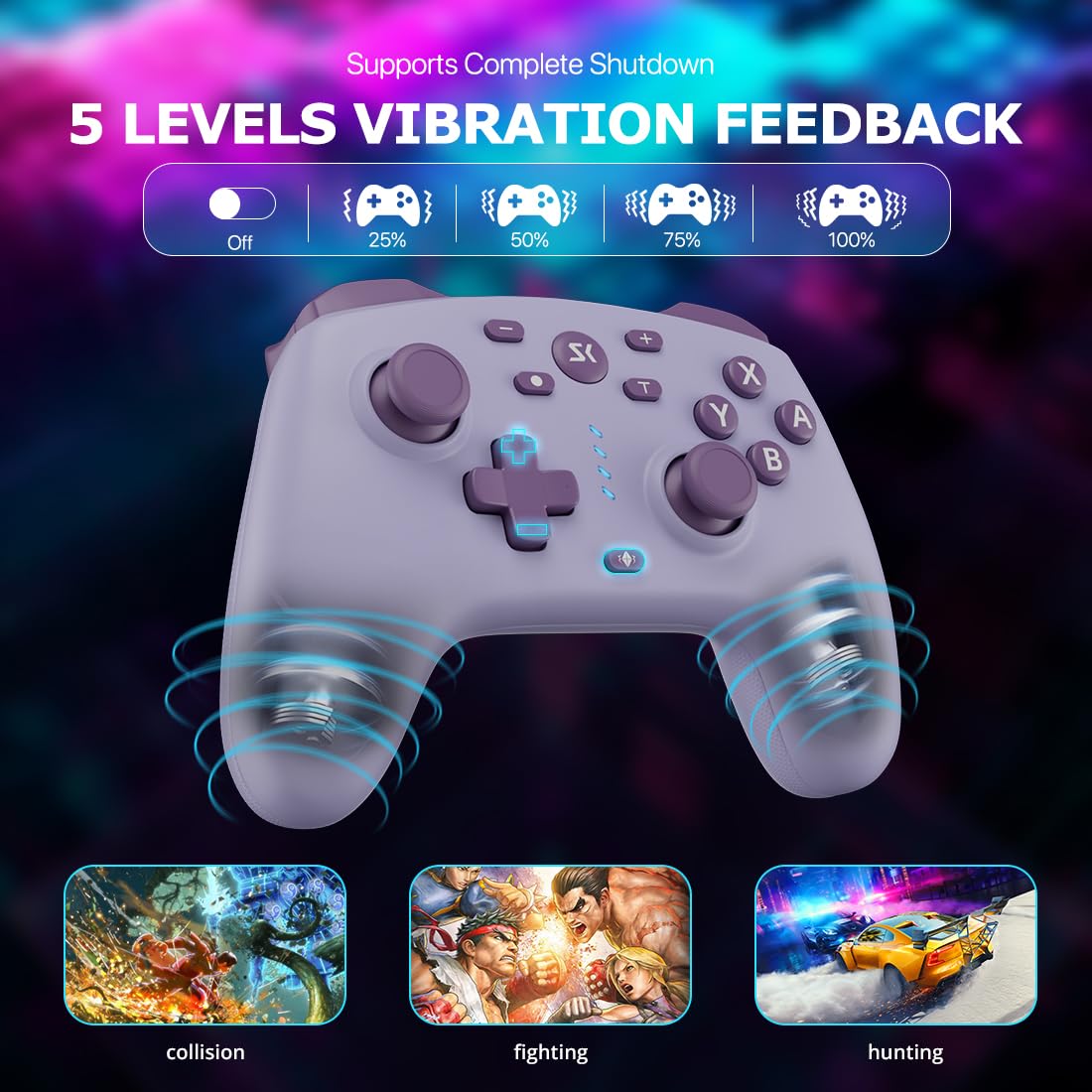 Wireless Switch Controller for Switch/Switch 2/Lite/OLED/PC Controller with 2.4G Adapter, Purple Switch Controller with Hall Joysticks & Hall Triggers, Switch Pro Controller with Wake-up, 2 Back Programmable Buttons, Turbo Function