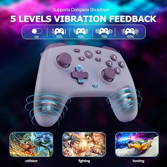 Wireless Switch Controller for Switch/Switch 2/Lite/OLED/PC Controller with Adapter, Purple Switch Controller with Hall Joysticks & Hall Triggers, Switch Pro Controller with Wake-up, 2 Back Programmable Buttons, Turbo Function