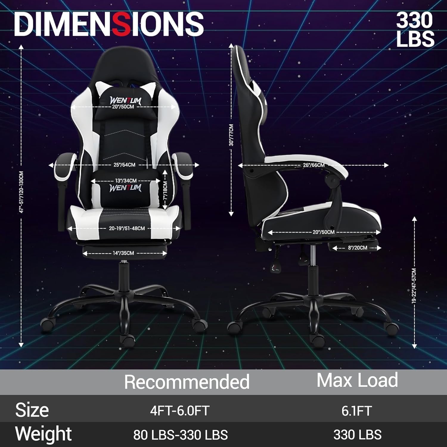 71WWMoXguAL._AC_SL1500_ Gaming Chair with Footrest for Adults - PU Leather Video Game Chair w/Massage Lumbar Support for Men Women, Ernogomic Computer Gamer Chair for Home Office, Height Adjustable, White