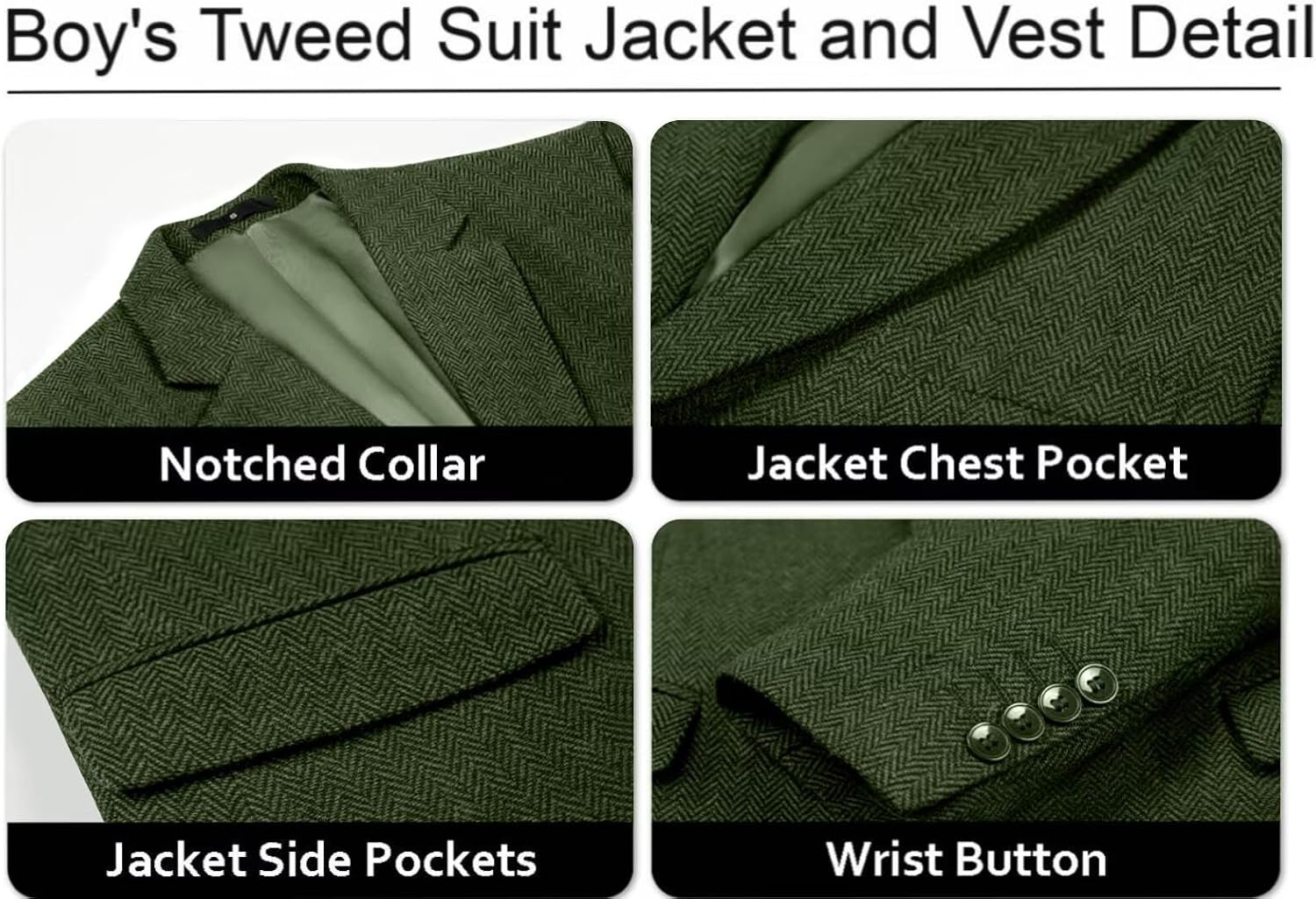 Retro Herringbone Tweed Boys Suit Slim Fit 3 Piece Wedding Suits for Kids