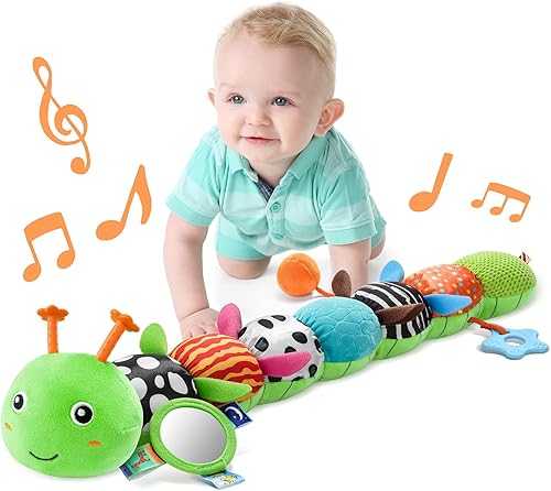 Miniatura 10 de LIGHTDESIRE Juguetes musicales para bebés, oruga, juguete de peluche infantil con arrugas y sonajeros, juguetes sensoriales suaves con texturas para