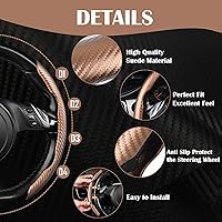 Vista 5 de CAR PASS Funda de volante de fibra de carbono, protector de rueda segmentada, accesorios deportivos antideslizantes para automóvil, ajuste universal