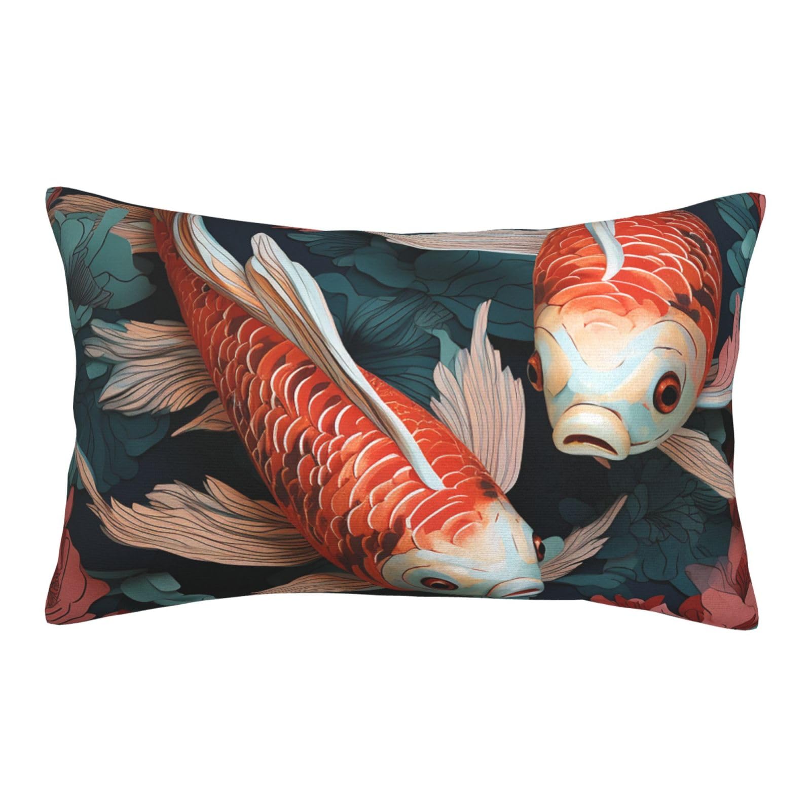 Velvet Pillowcases 14"x20" Ultra Soft Breathable Pillow Cases, Luxury Fuzzy Throw Pillow Covers with Zipper, Fish and Flower Pillow Shams Decorative Cushion Cases for Couch