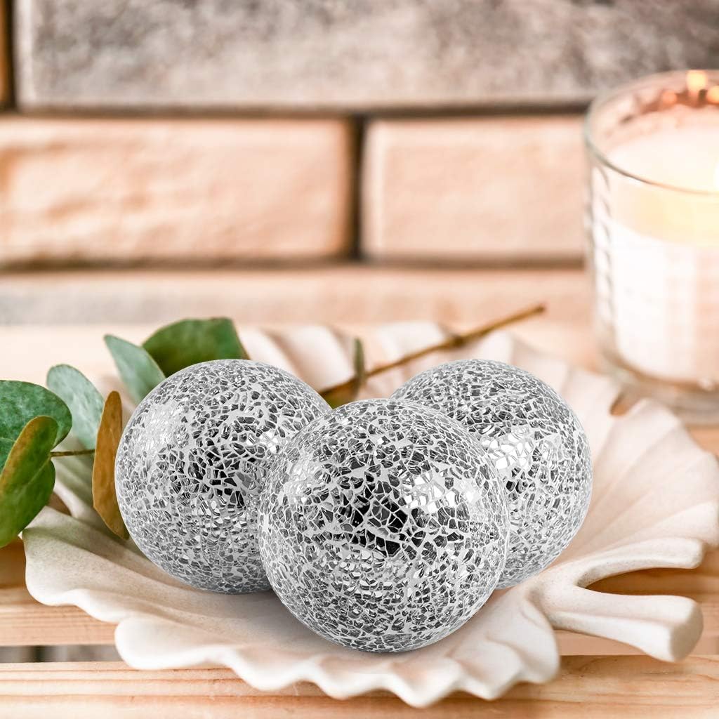 MDLUU Decorative Orbs, Mosaic Sphere Balls, Centerpiece Balls for Bowls, Vases, Dining Table Decor, Diameter 4 Inches, Pack of 3 (Silver) : Everything Else