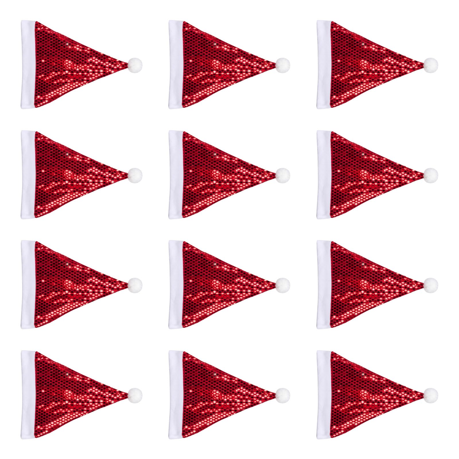 Reflektierendes Weihnachtsmützen Set für Gruppenveranstaltungen und Fotos, 12-teiliges Weihnachtskostüm Mützen mit weißem Krempenbesatz, Weihnachtsmannmützen Set, Weihnachtsparty Hüte, reflektierende