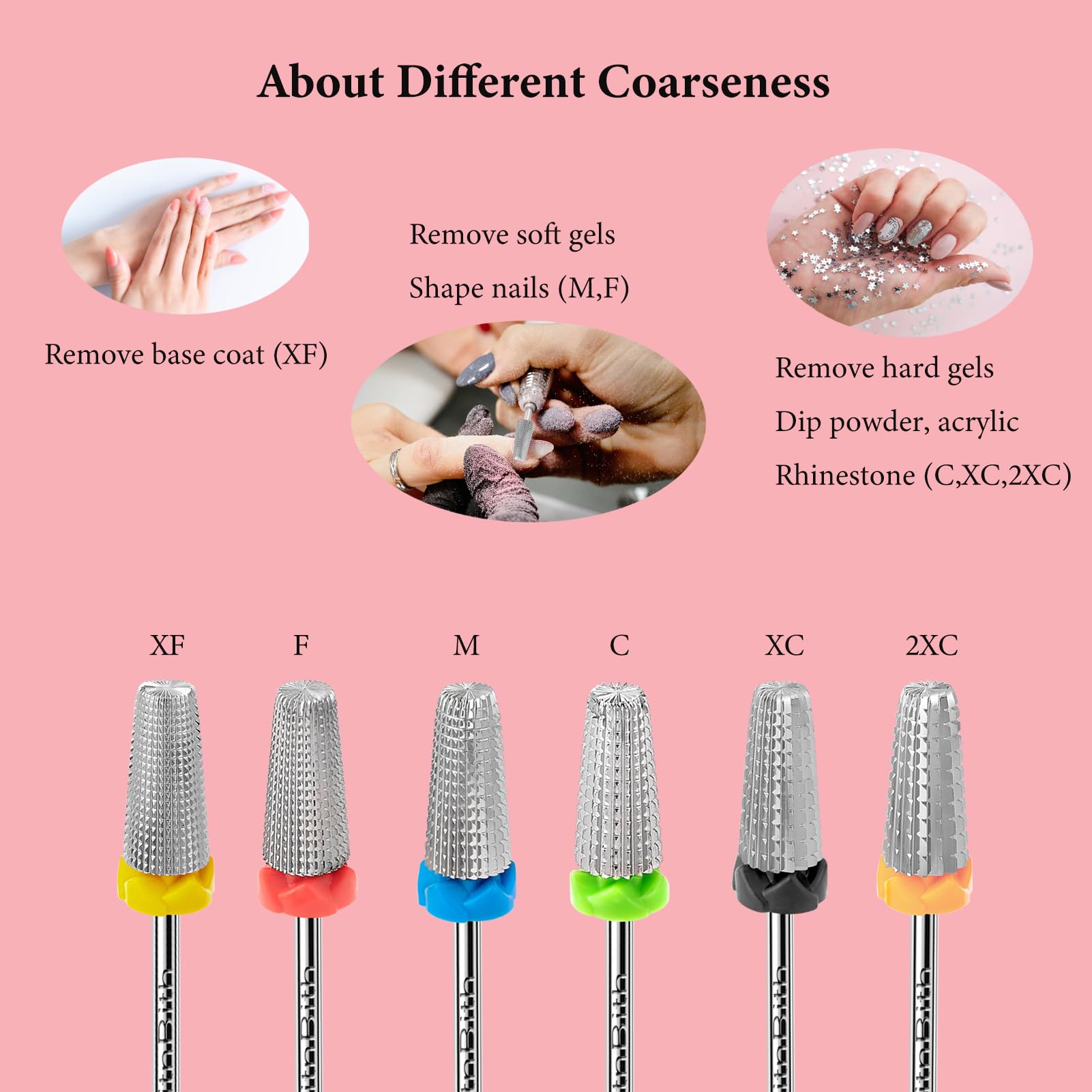 Brocas de uñas 5 en 1, brocas profesionales de carburo de 3/32 pulgadas para uñas multifunción, eliminación rápida de acrílico de gel duro para cutículas, manicura y pedicura, rotación 5