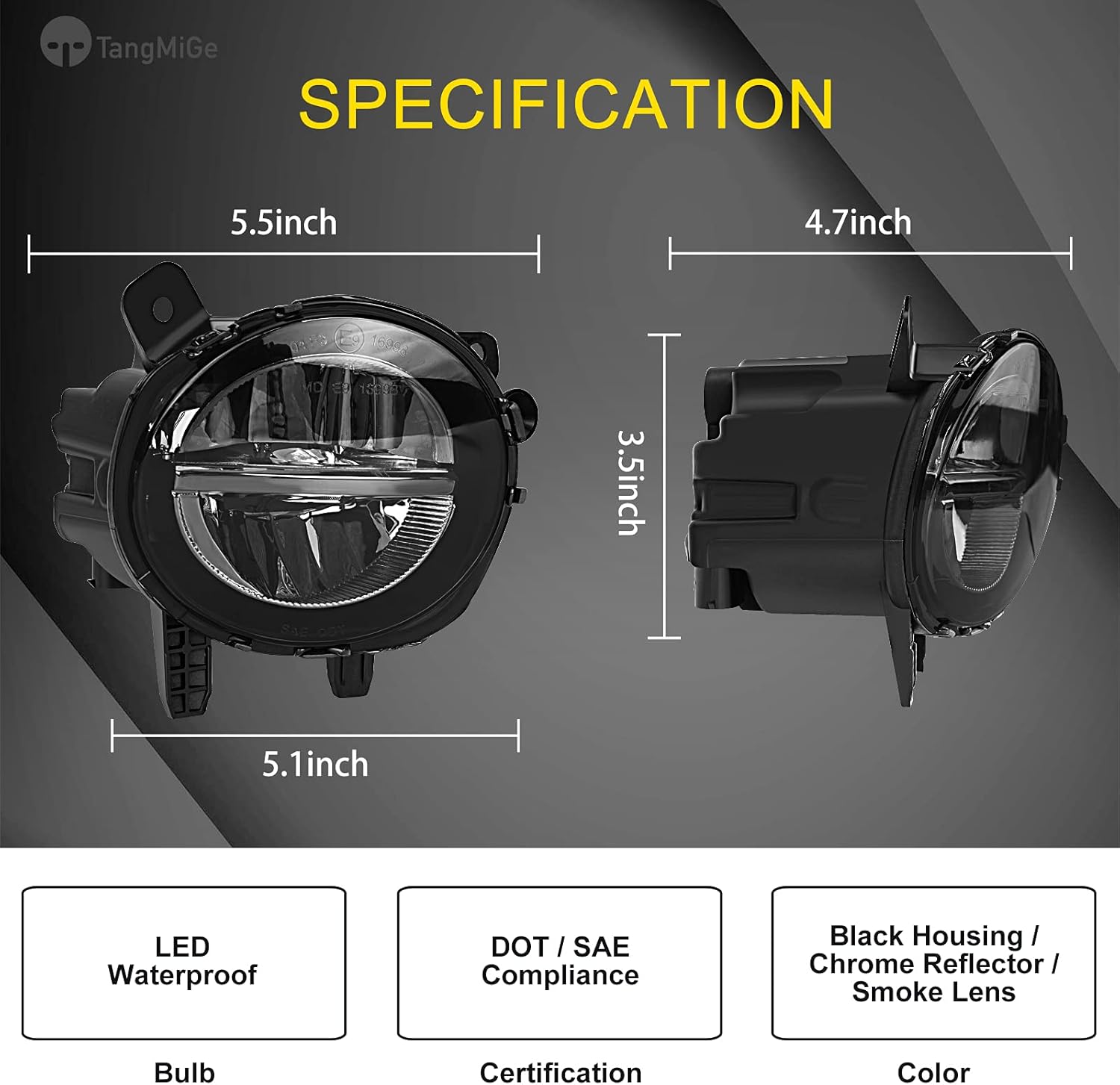 TangMiGe Fog Lights for BMW (F30 F32 F33 F36, 230i 320i 328d 328i 330e 330i 335i 340i 428i 430i 435i 440i, 2 3 4 Series), 2012-2020, LED Fog Lamps Replacement, 1 Pair, Smoke Lens, LED Bulbs