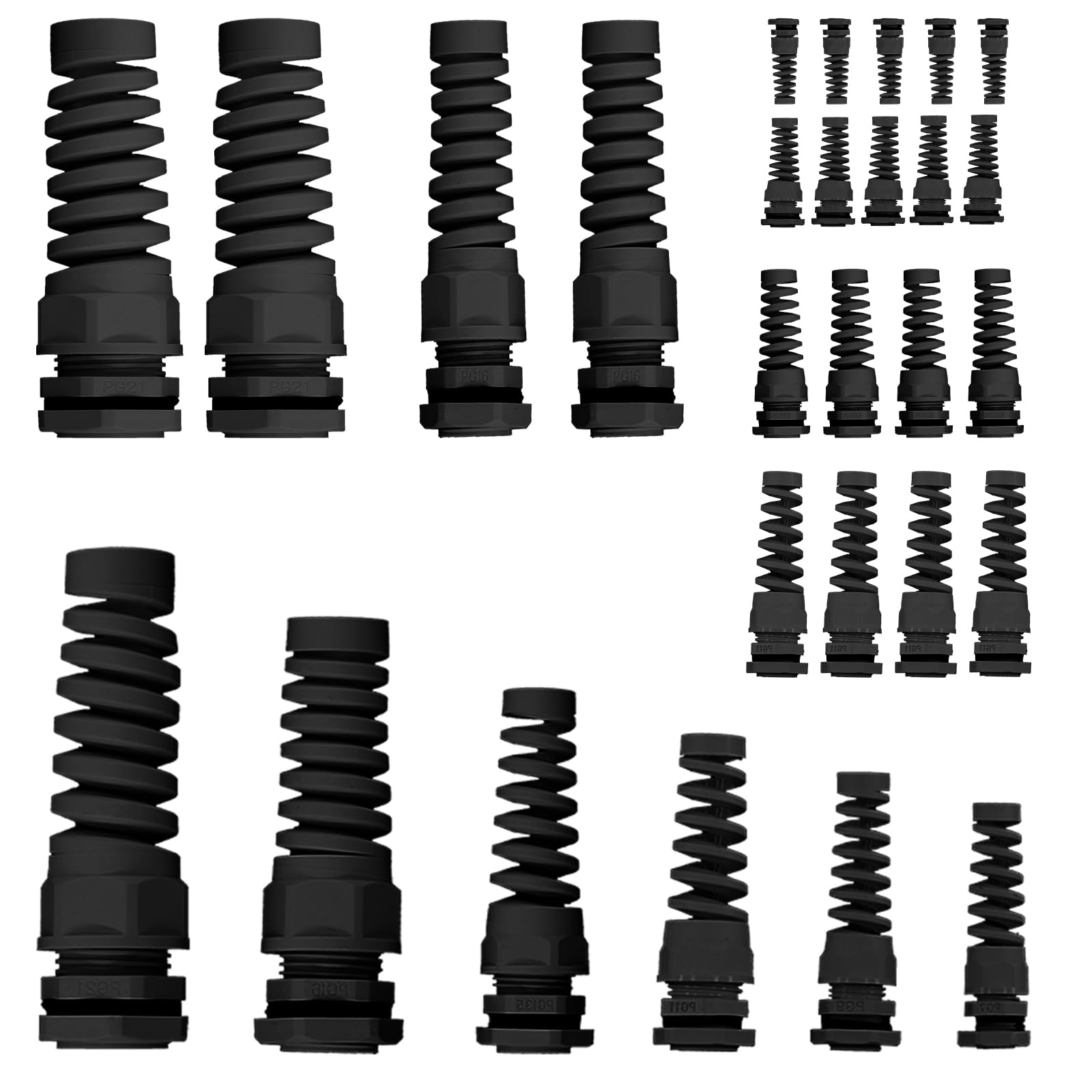Prensaestopas de nailon Swpeet impermeable y ajustable para cables negros en cajas de empalmes
