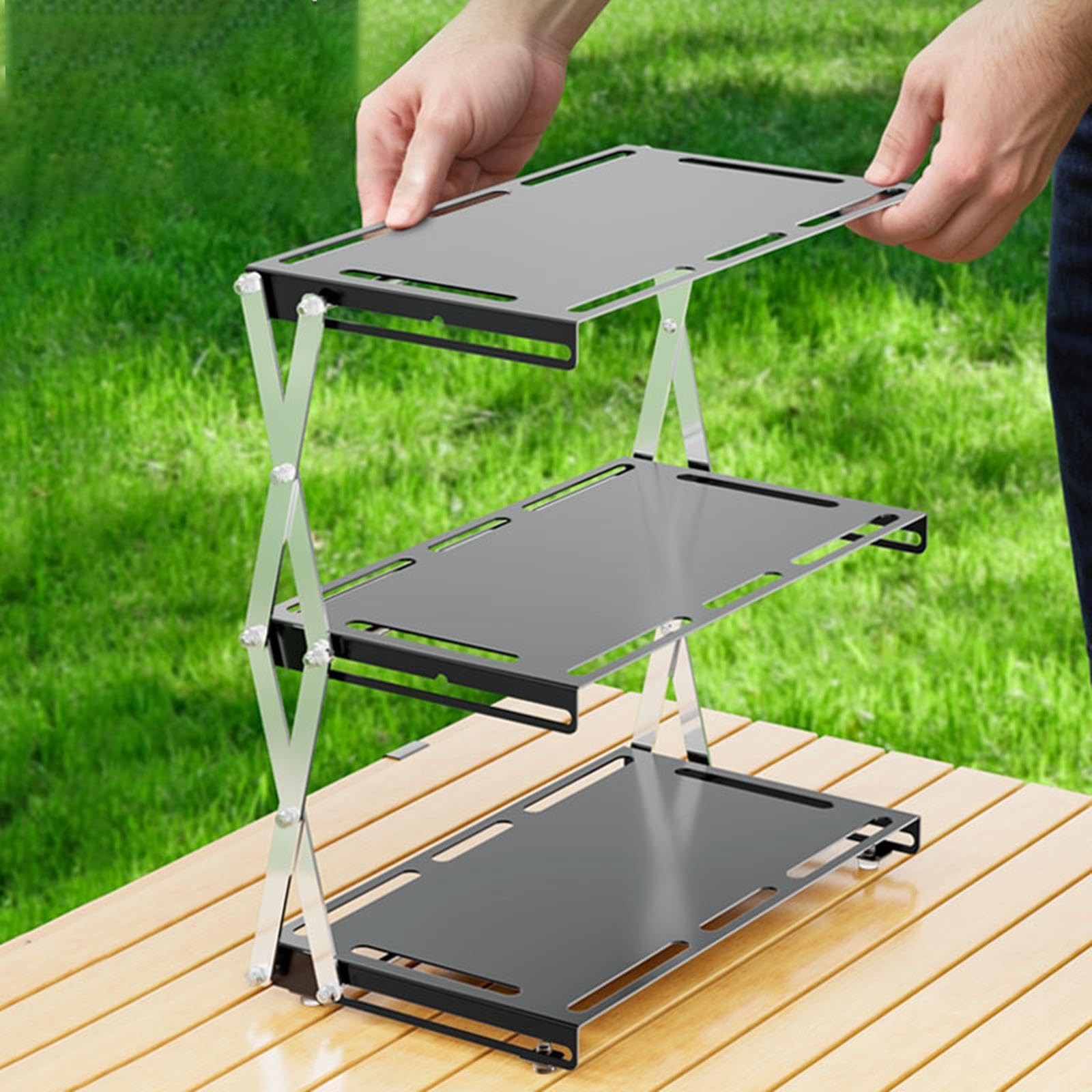 CALANDIS™ Folding Storage Rack Desktop Stable Outside for Fishing Hiking Beach Three Layers | Furniture | & Hiking | Outdoor Sports-image-43