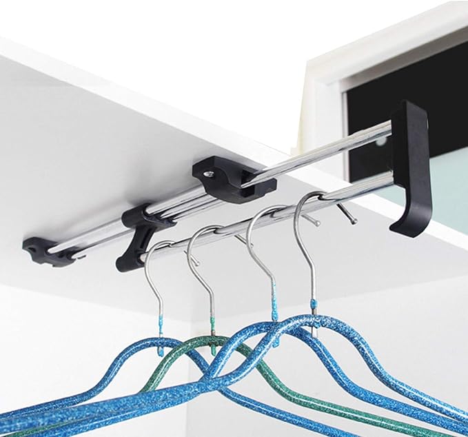 ZYFA Pull Out Closet Rod extendable Adjustable Wardrobe Rail Hanger Rail is for hanging clothes