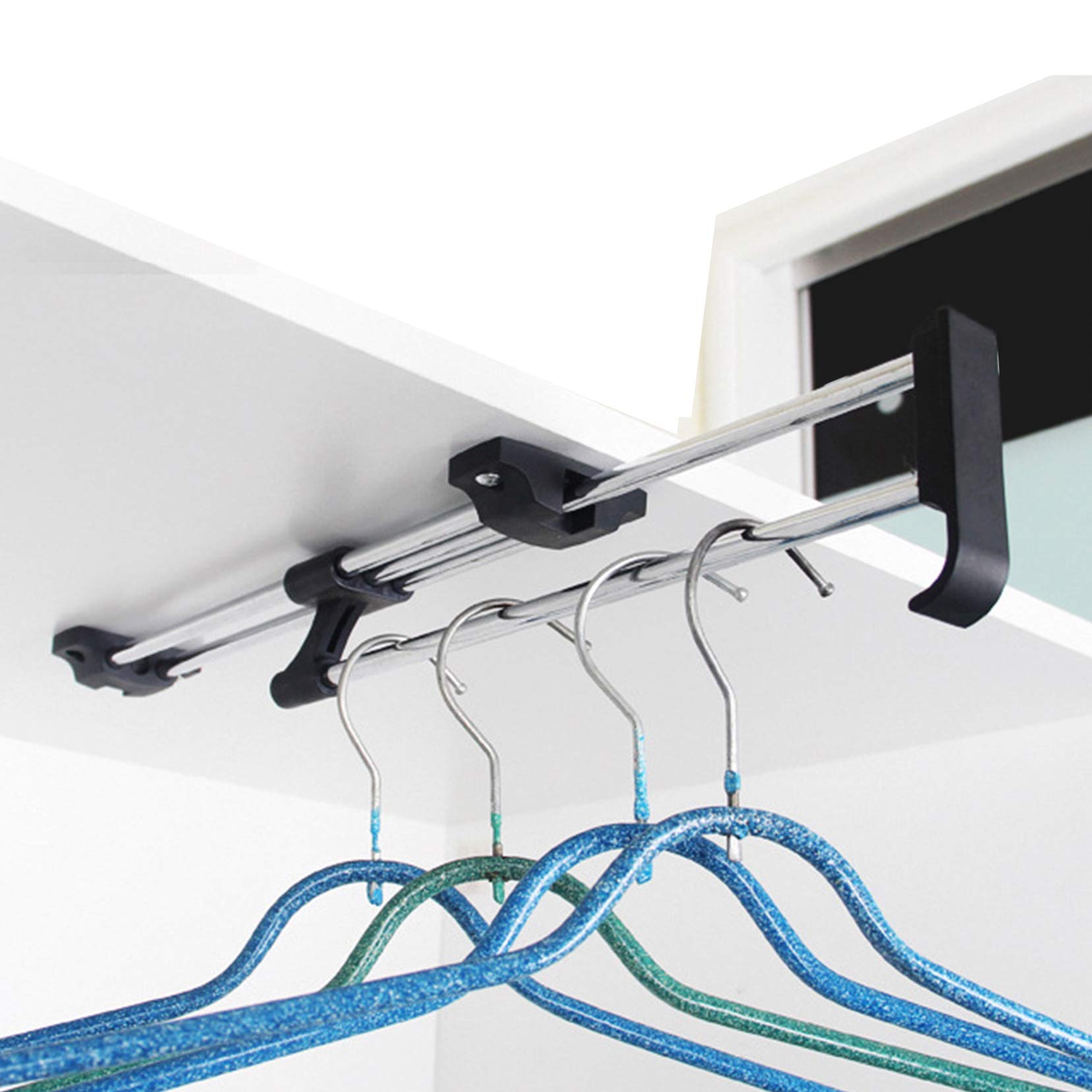 ZYFA Pull Out Closet Rod extendable Adjustable Wardrobe Rail Hanger Rail is for hanging clothes