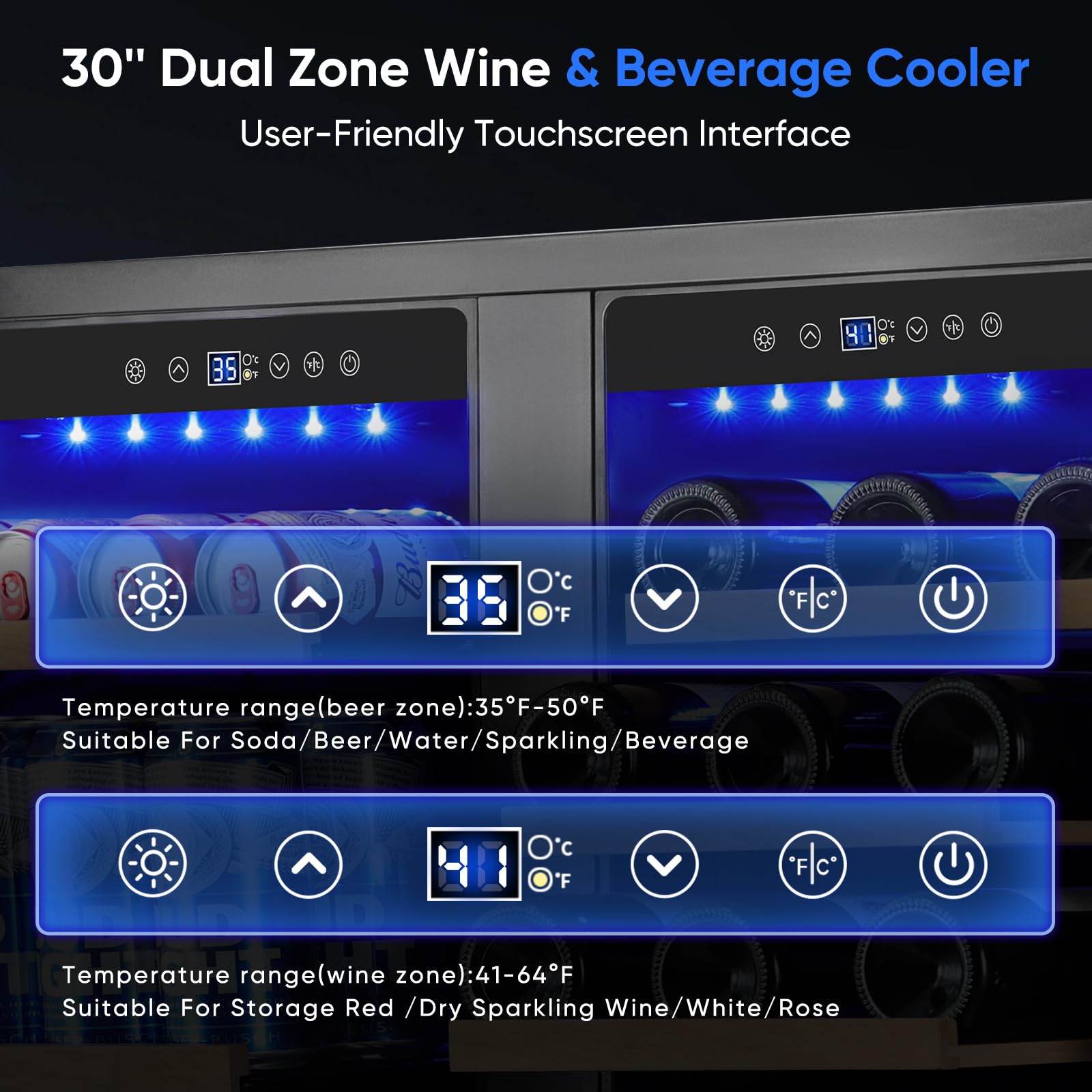 Orymuse 30" Stainless Steel Wine & Beverage Refrigerator - Dual Zone, Built-In/Freestanding With Upgraded Cooling - 30 Bottles & 110 Cans Capacity on Fridge.com - View 2