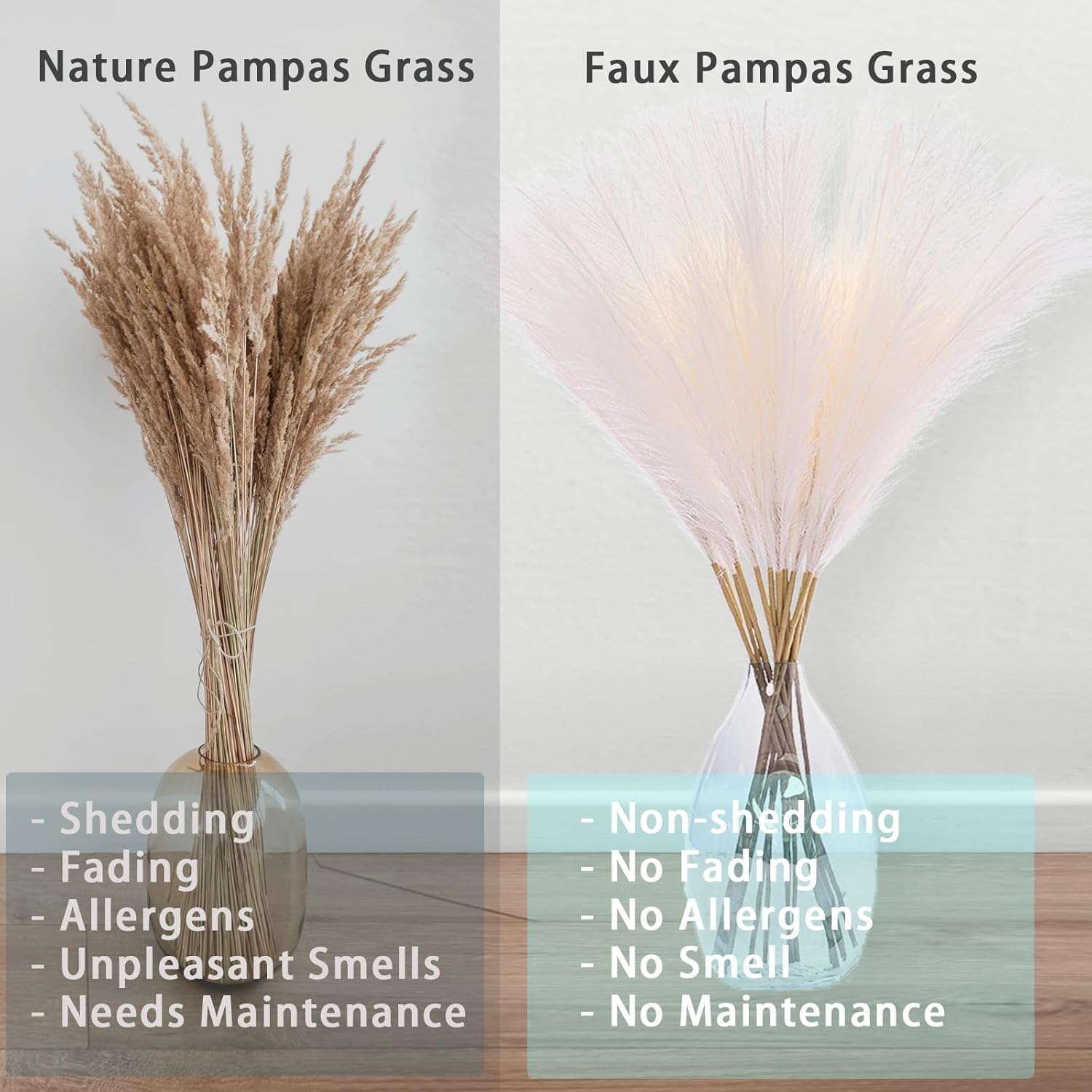 38" Faux Pampas Grass Decor - White & Beige Artificial Pampas Grass - 30 Count - Indoor/Outdoor/Gifting/Educational/Artistic