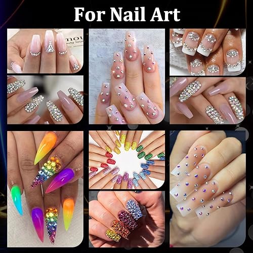 Miniatura 5 de Diamantes de imitación para uñas, gema de manicura, piedras preciosas transparentes de vidrio con parte trasera plana y cuentas de resina coloridas,