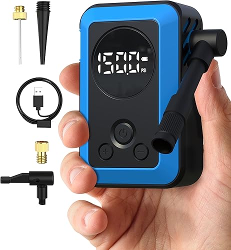 MOVCAN Mini Bike Pump with Gauge, 150PSI Electric Bike Pump Portable, 33s Fast Inflation, Rechargeable Battery, Presta & Schrader Valve Compatible