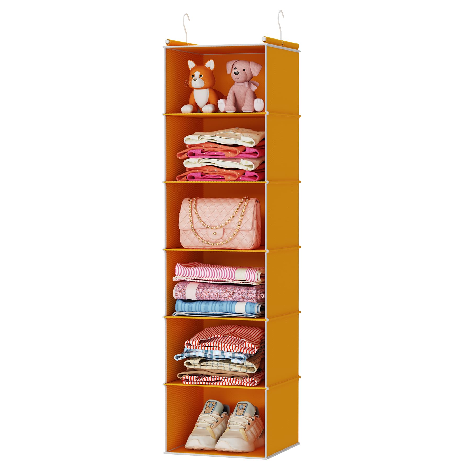 MAX Houser 6 Tier Hanging Closet Organizer with 2 Sturdy Hooks, Yellow