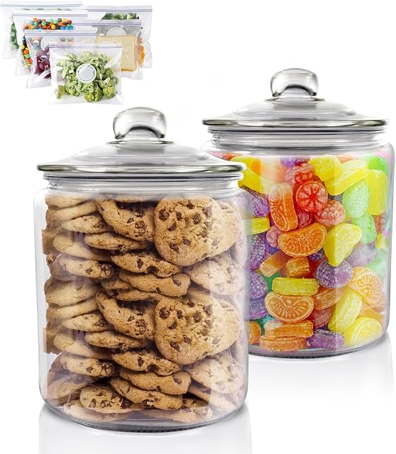 Myiosus Glass Storage Jars with Lids, 3.9L Wide Mouth Food Canisters Set of 2 - Airtight Clear Cookie Jar for Candy, Biscuit, Cereal, Flour, Coffee, Nuts