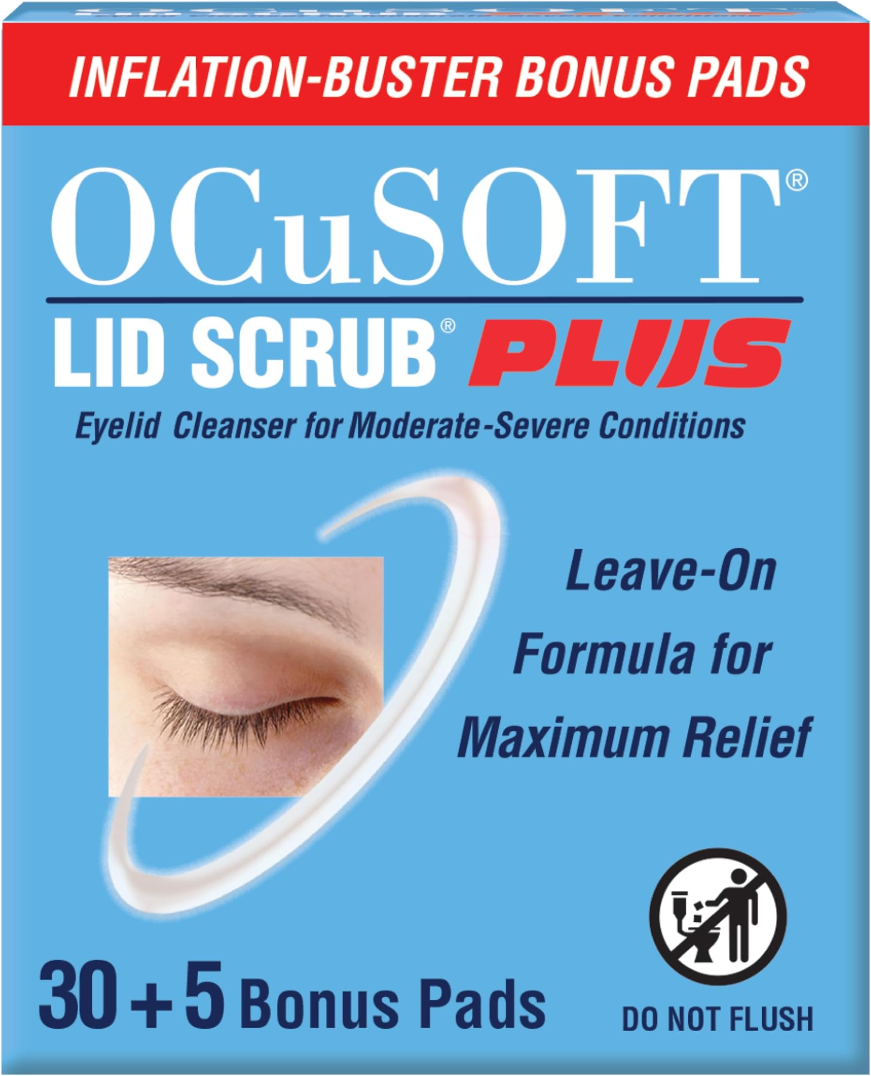 Lid Scrub PLUS 35 - Pre-Moistened Leave-On Eyelid Wipes for Moderate to Severe Conditions - Moisturizing Eyelid Cleanser for Maximum Relief - 35 Count