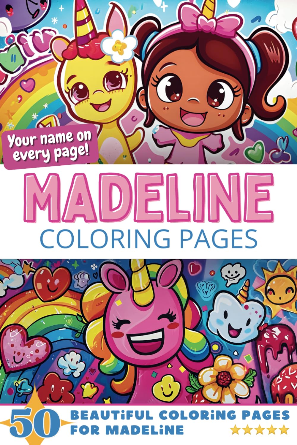 Madeline Coloring Pages: Wow-Effect! Your name on every page - Madeline coloring book - 6x9" - 50x Madeline coloring page - Fantastic Gift