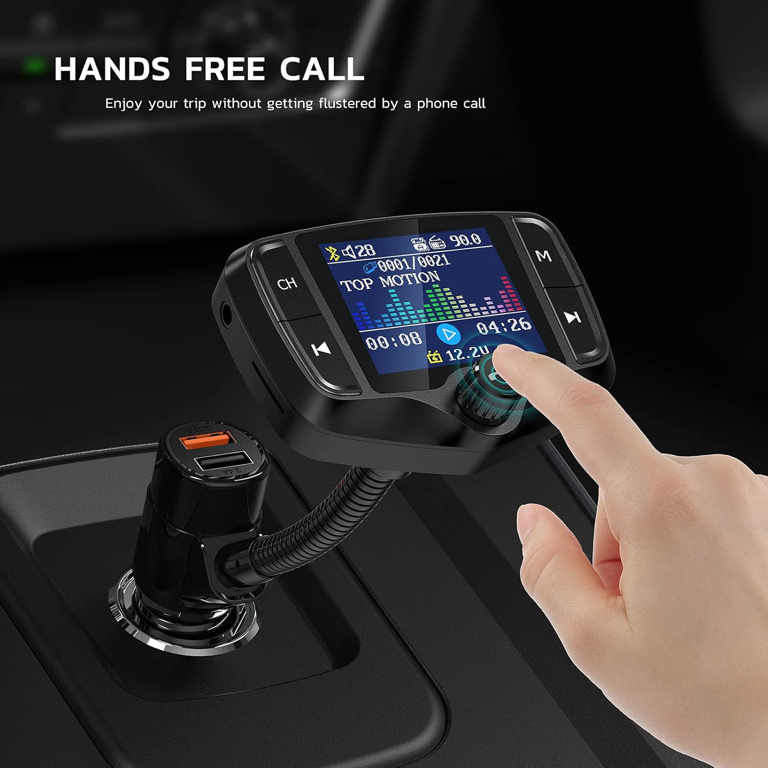 Nulaxy Bluetooth FM Transmitter, 1.8 Inch Display Car Charger Adapter Wireless Bluetooth Receiver Hands-free Kit, QC3.0 & 5V/2.4A, Support USB Drive, SD Card, Aux Input&Output (KM29) : Everything Else