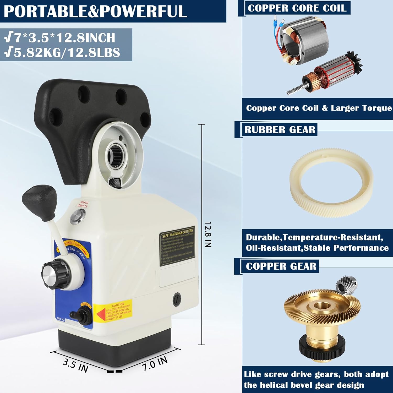 FAHKNS X-Axis Power Feed for Milling Machine 450 in-lb Torque 0-200RPM Table Milling Machine Power Feeder 110V for Bridgeport and Similar Knee Type Milling Machines(5/8" Diameter Shaft)
