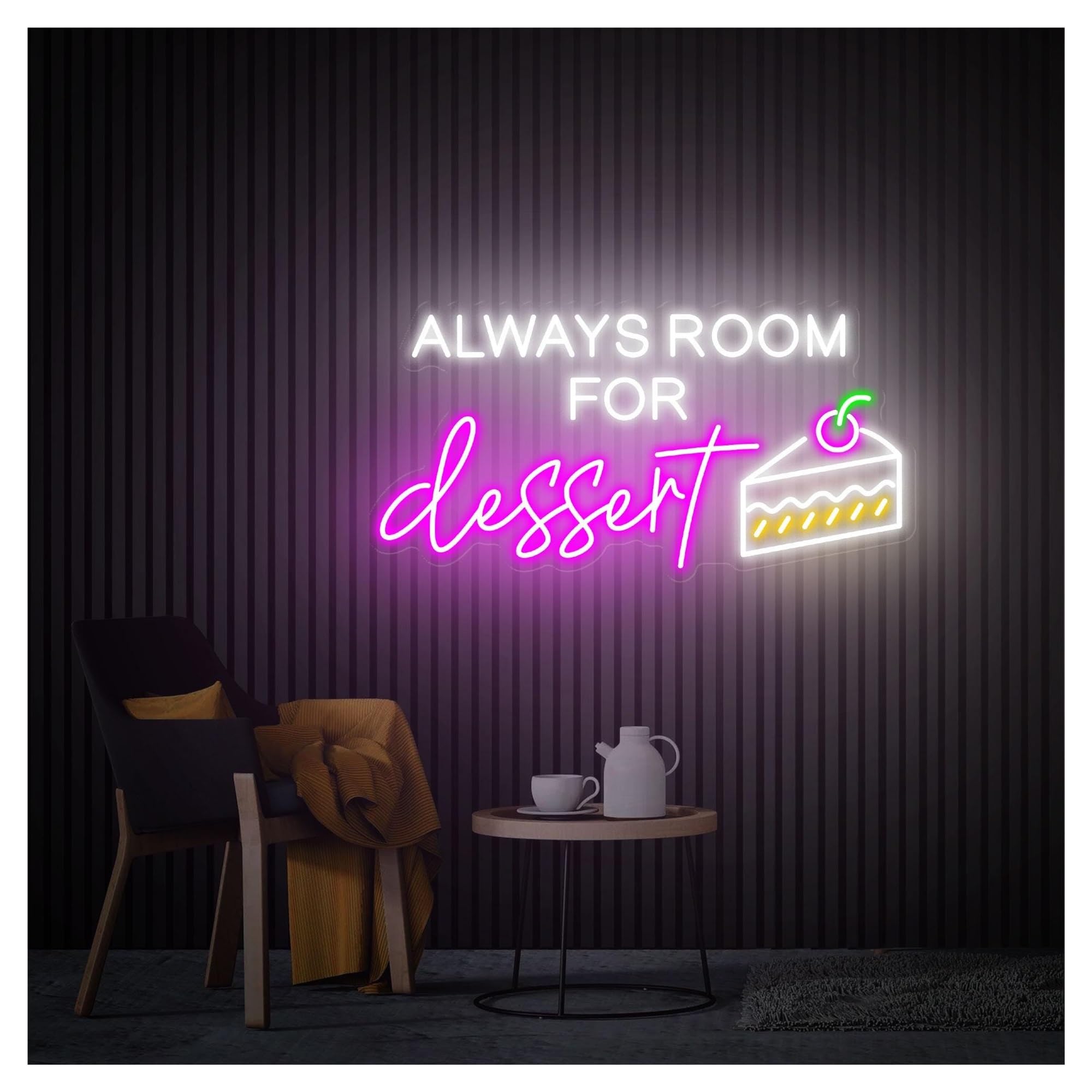 RONGCH Hanging Art Signs Always Room for Dessert Neon Sign,Suitable for Cafe Bakery Shop Wall Decor with Dimmable 26cmx50cm(B)