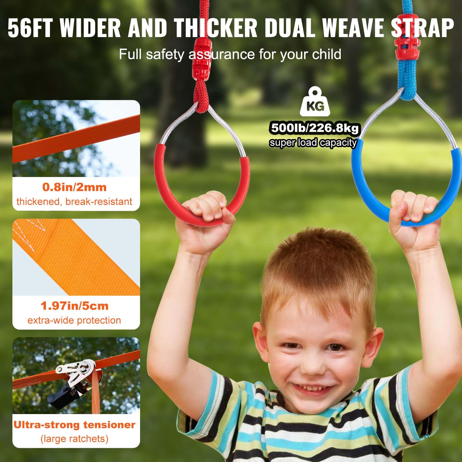 VEVOR Ninja Slackline Hindernisse Set 2 x 17 m Slacklines, 226,8 kg Tragkraft Ninja Hinderniskurs, Outdoor-Spielset-Ausrüstung, Hinterhofspielzeug-Trainingsausrüstungsset mit 12 Hindernissen