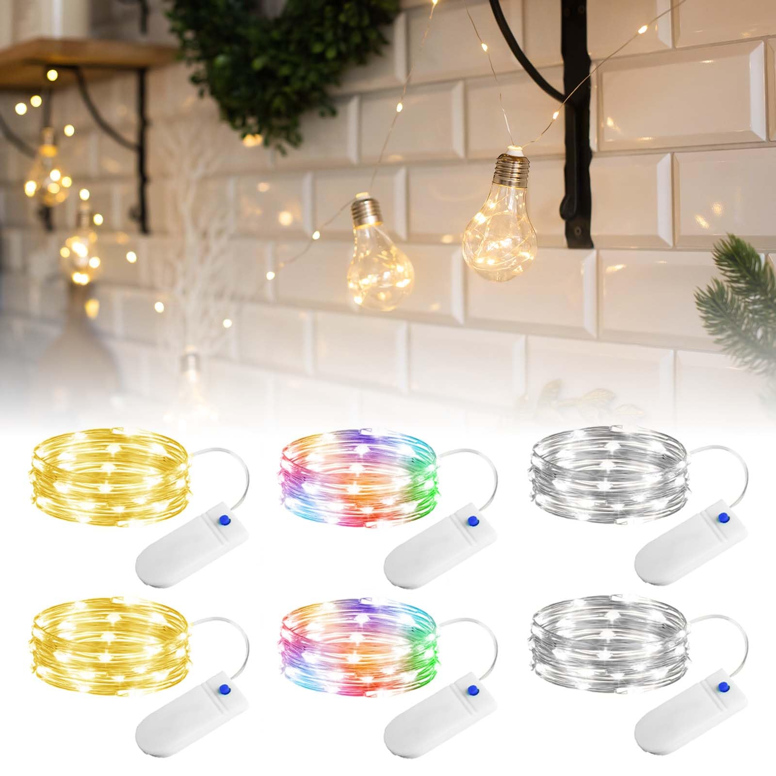 Lamptobe Cadena de Luces LED con Pilas Colores,20 LEDs Mini Luce LED Pilas Guirnalda Luces Interior 20M,Luces de Hadas Guirnaldas Luces Decorativas para Navidad,Fiesta,Hogar,Boda,Halloween (6 Piezas)