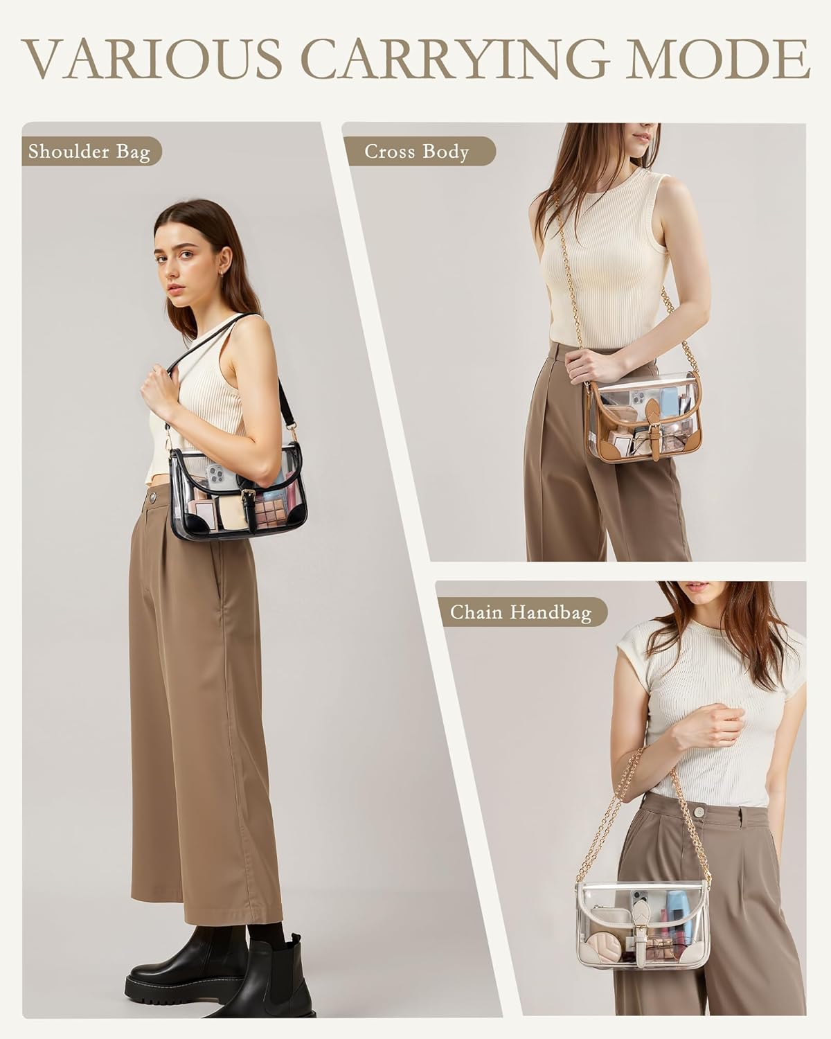 LONG VACATION Clear Bag for Stadium Events Shoulder Bag for Women, Clear Purse with Card Holder for Stadium Concert Travel - Image 2