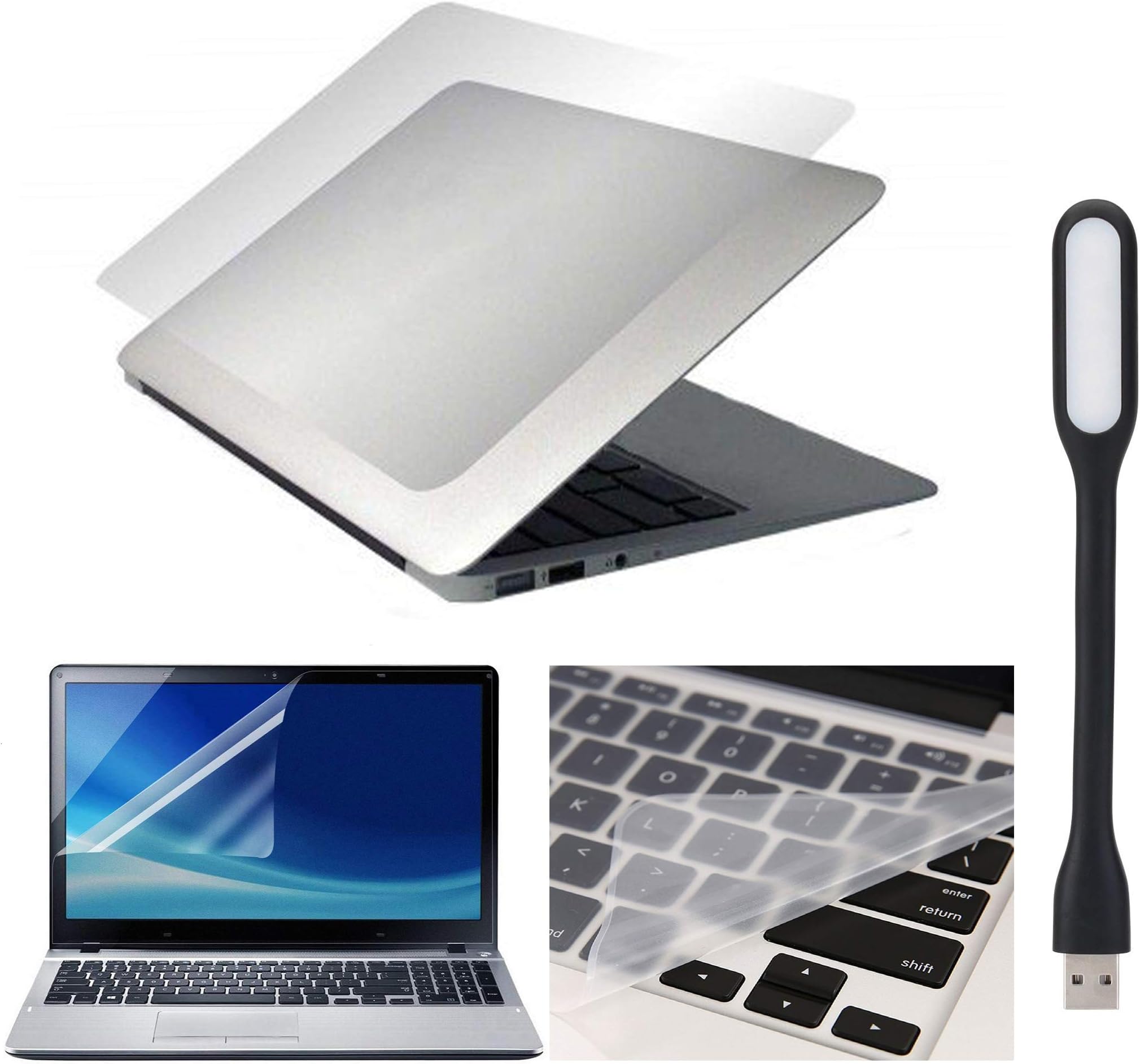 Ramiya 4 in 1 Transparent Laptop Skin Combo Pack - 14-inch -with (Transparent Skin, Screen Guard, Keyboad Protector and LED Light) for All Models Upto (14"x 9")