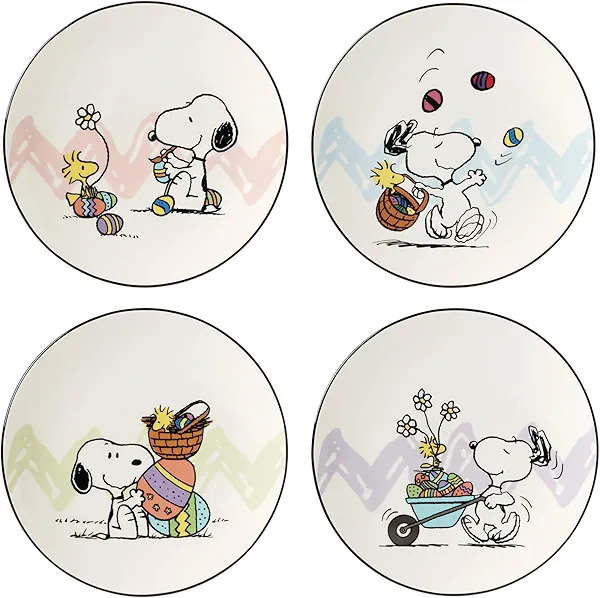 Lenox 895684 Peanuts Easter Snoopy 4-Piece Accent Plates Set, Spring Dinnerware