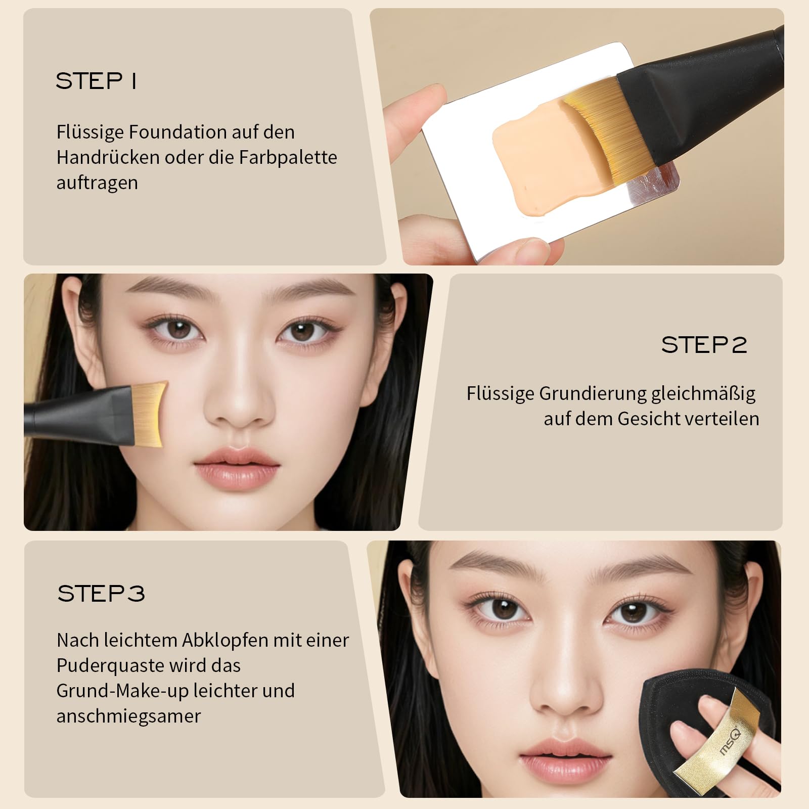 MSQ 1 brocha para base de maquillaje, ultrafina, para maquillaje líquido