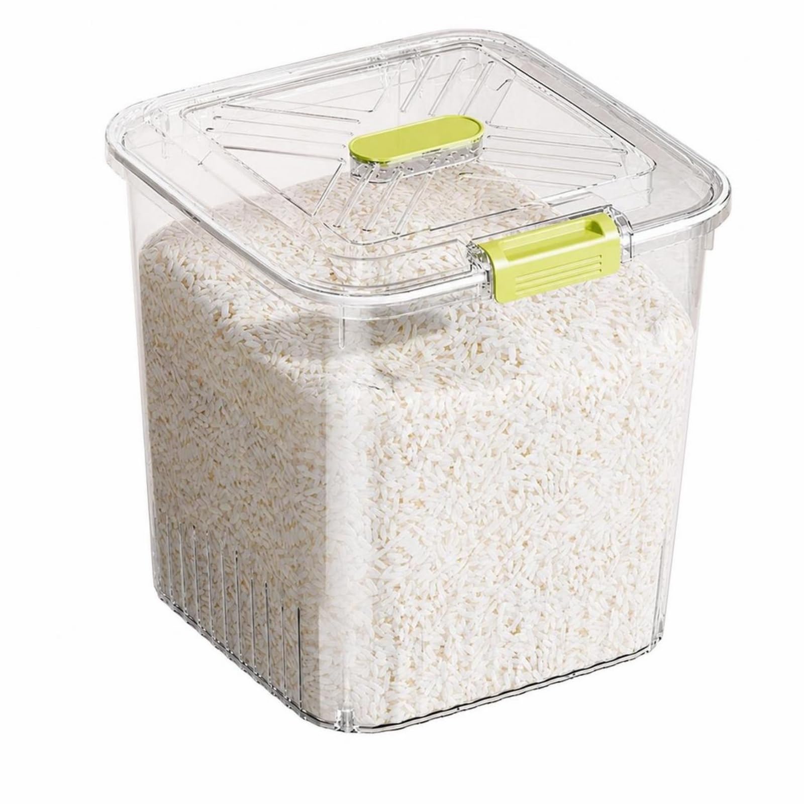 KESOTO Kitchen Rice Bucket Conteneur à Riz Boîte à Céréales Bac à Farine Étanche à l'Humidité avec Loquets Renforcés et Joint en Silicone Corps Transparent, Green, 25KG