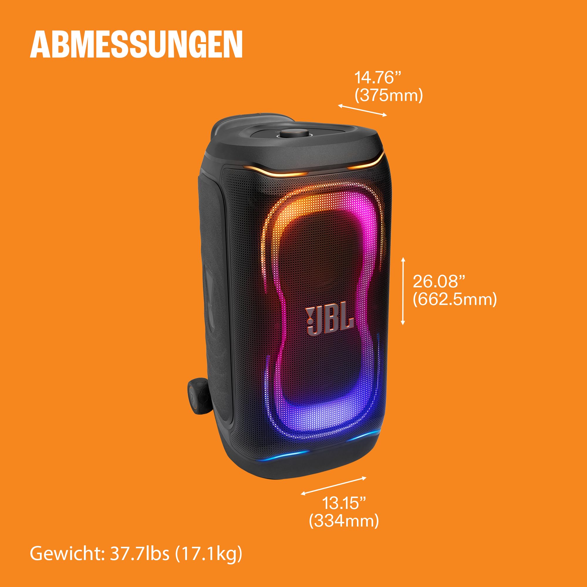 JBL PartyBox 330 Tragbarer Partylautsprecher, Schwarz | JBL Sound, Lichtshow, AI Sound Boost, Bluetooth, Teleskopgriff, IPX4 spritzwassergeschützt, bis zu 18 Std Wiedergabezeit