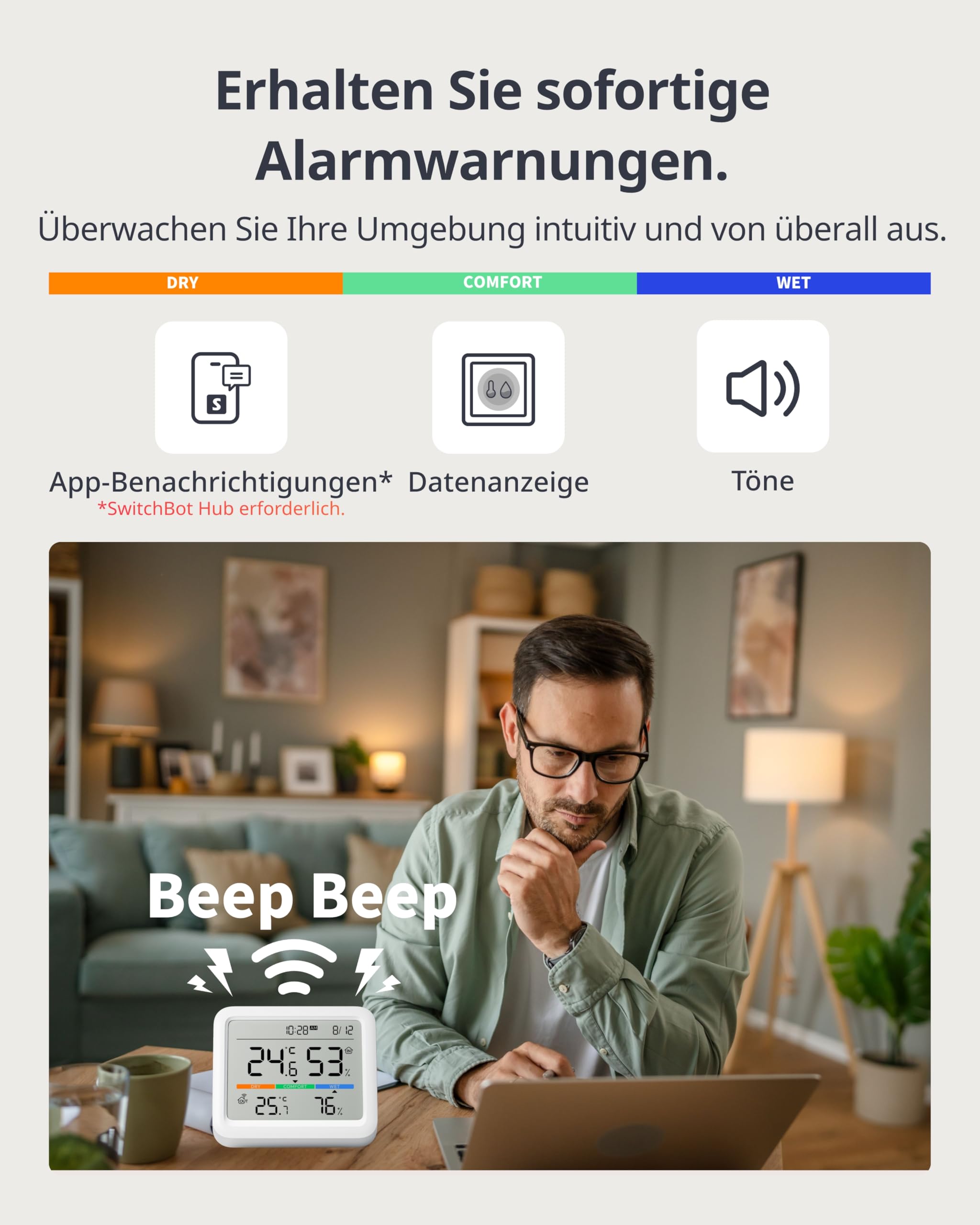 SwitchBot Thermometer Hygrometer Innen Bundle Bluetooth Wetterstation Funk mit Außensensor IP65,