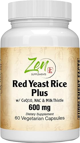 Zen Supplements - Arroz de levadura roja con suplemento CoQ10 60-Vegcaps, Blanco
