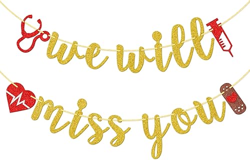 We Will Miss You Medical Doctor - Cartel para enfermera, pancarta con purpurina para hospital, clínica, oficina, decoración de fiesta de jubilación,