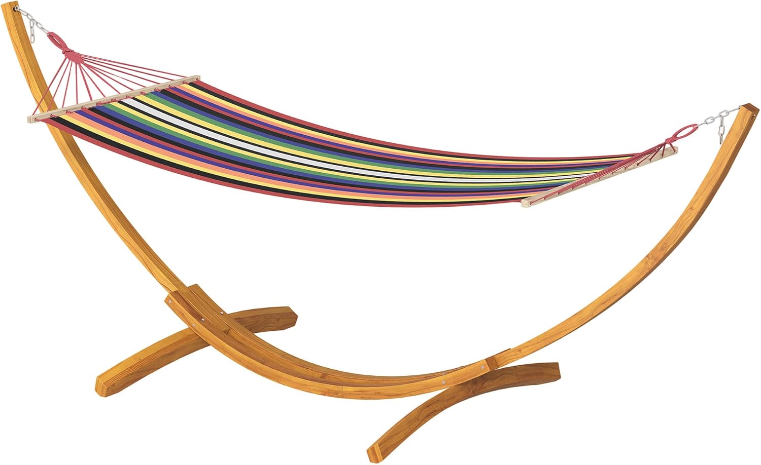 Outdoor Hammock with Heavy Duty Wood Stand, 330 Lbs Capacity Wooden Hammock for Patio, Garden, Backyard, Indoor
