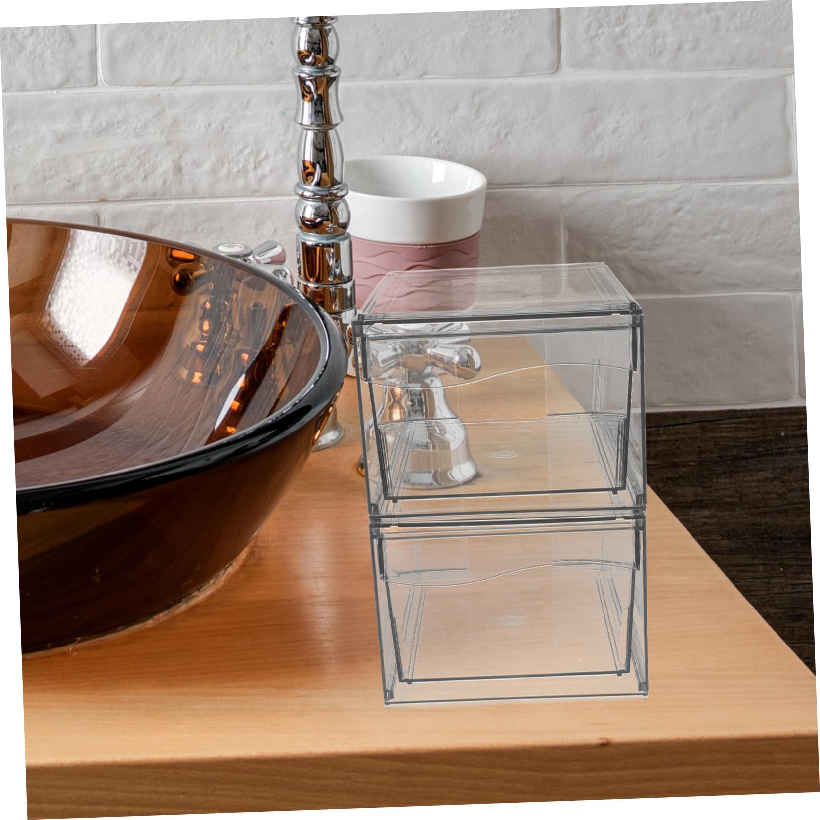 Ipetboom 2 Stück Teiliges Organizer Multifunktionale Aufbewahrungsbox für Kosmetik Schmuck und Bürobedarf Stapelbar Leicht zu Reinigen Platzsparend für Schreibtisch und Badezimmer